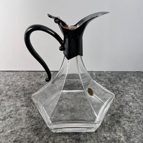 VTG RCR Royal Crystal Rock Hexagonal Decanter Patina Silver Handle & Spout - Picture 3 of 16